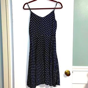 GAP navy & white polka dot spaghetti strap full skirt smock back rayon dress S